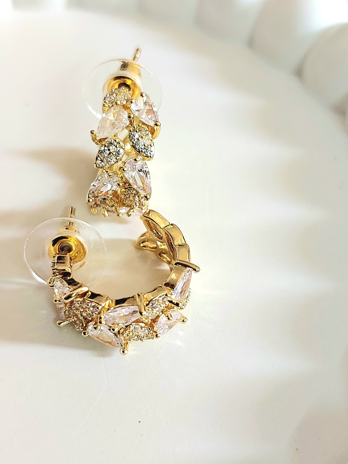 18K Gold Plated CZ Half Hoop Earrings