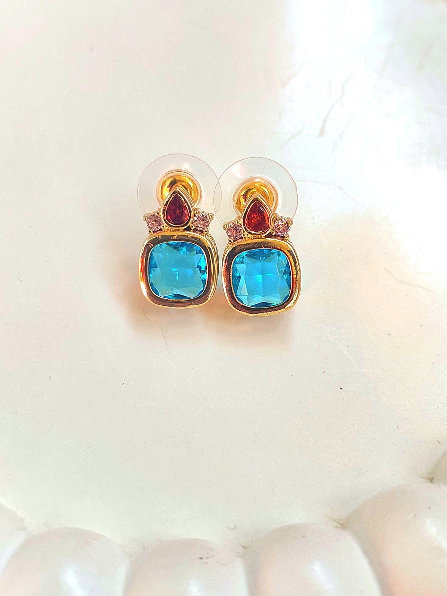 18k Gold Plated Multi Color CZ Designer Ear Studs