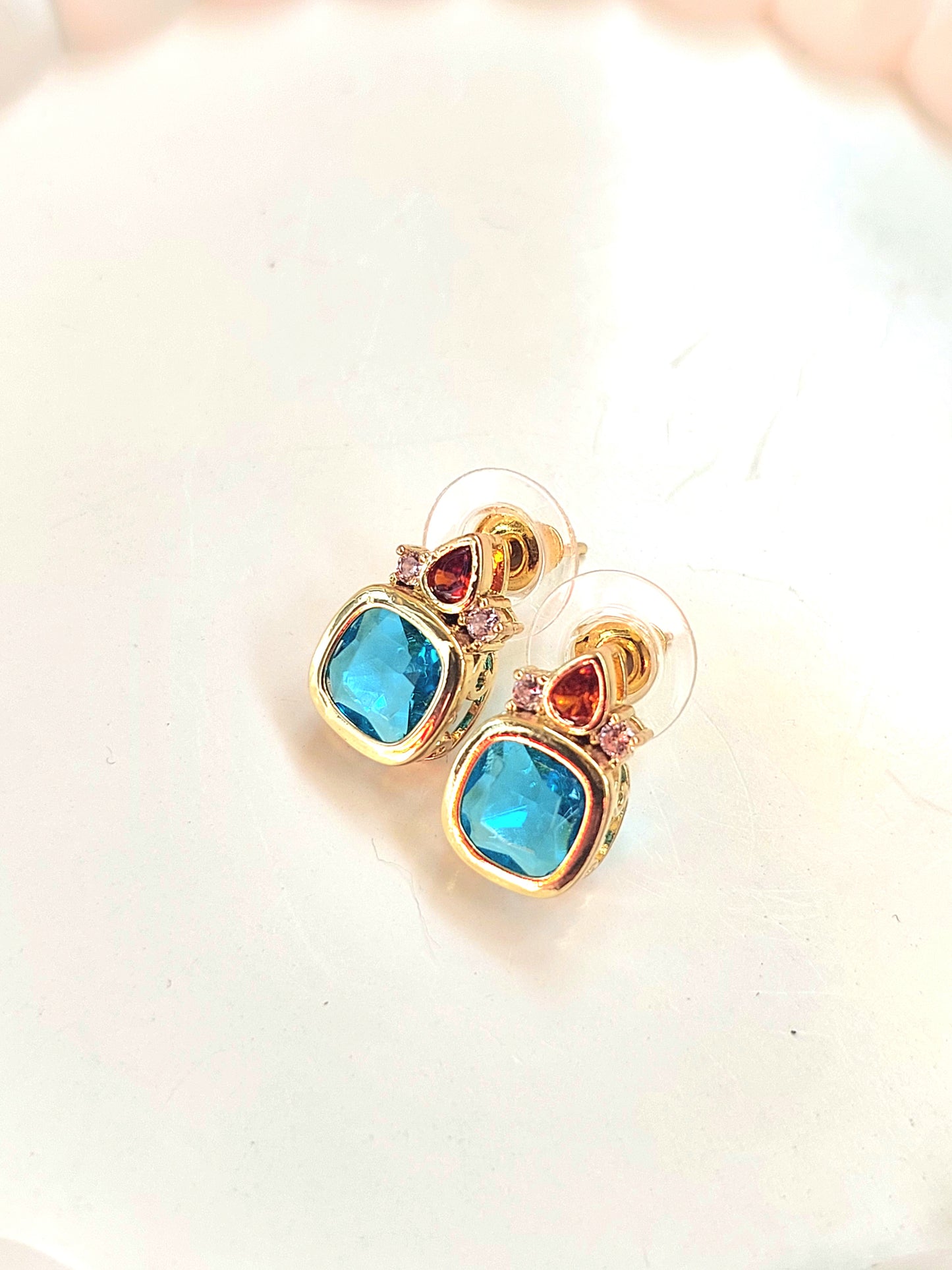 18k Gold Plated Multi Color CZ Designer Ear Studs