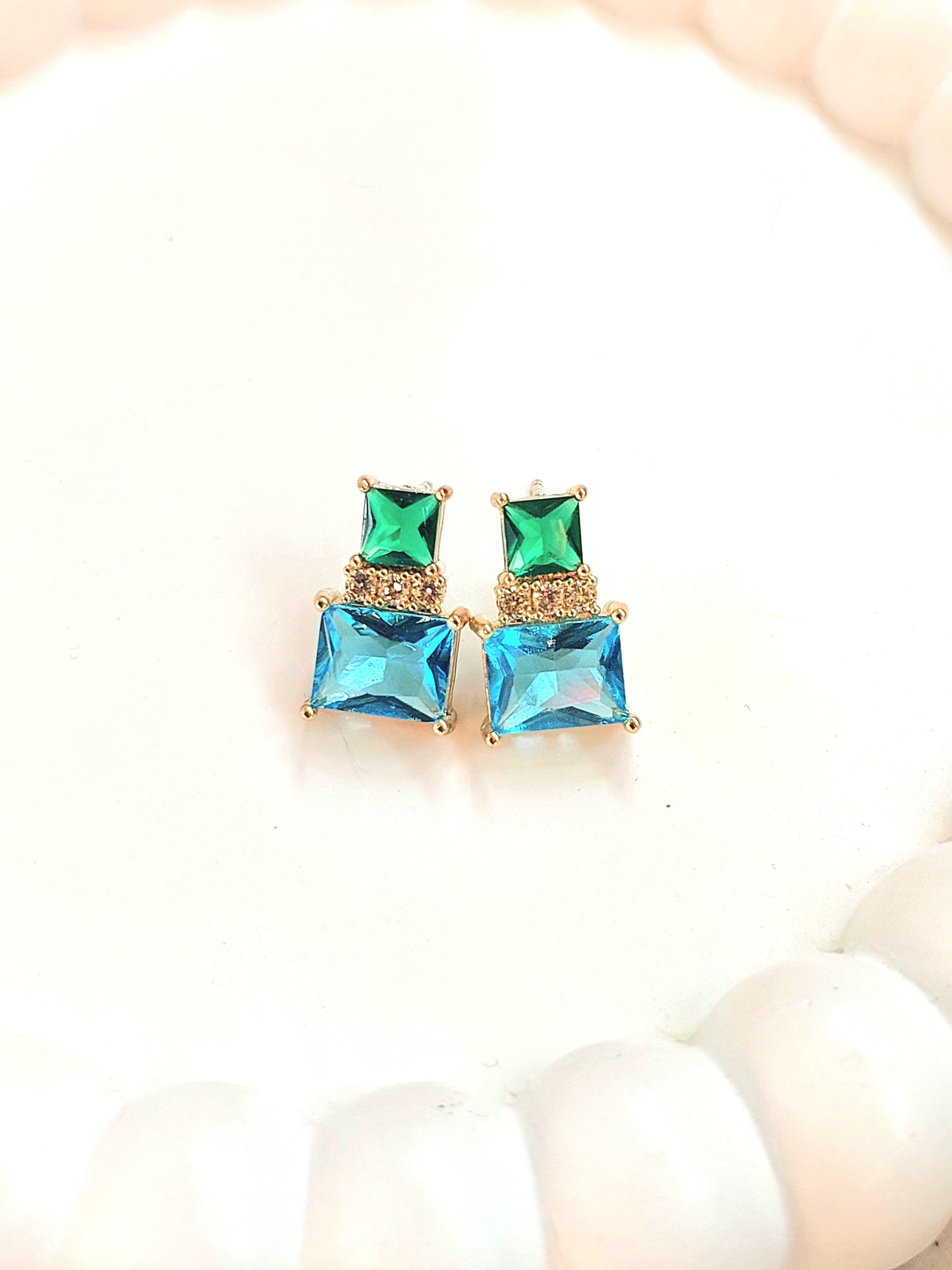 18k Gold Plated Rectangle CZ Designer Ear Studs