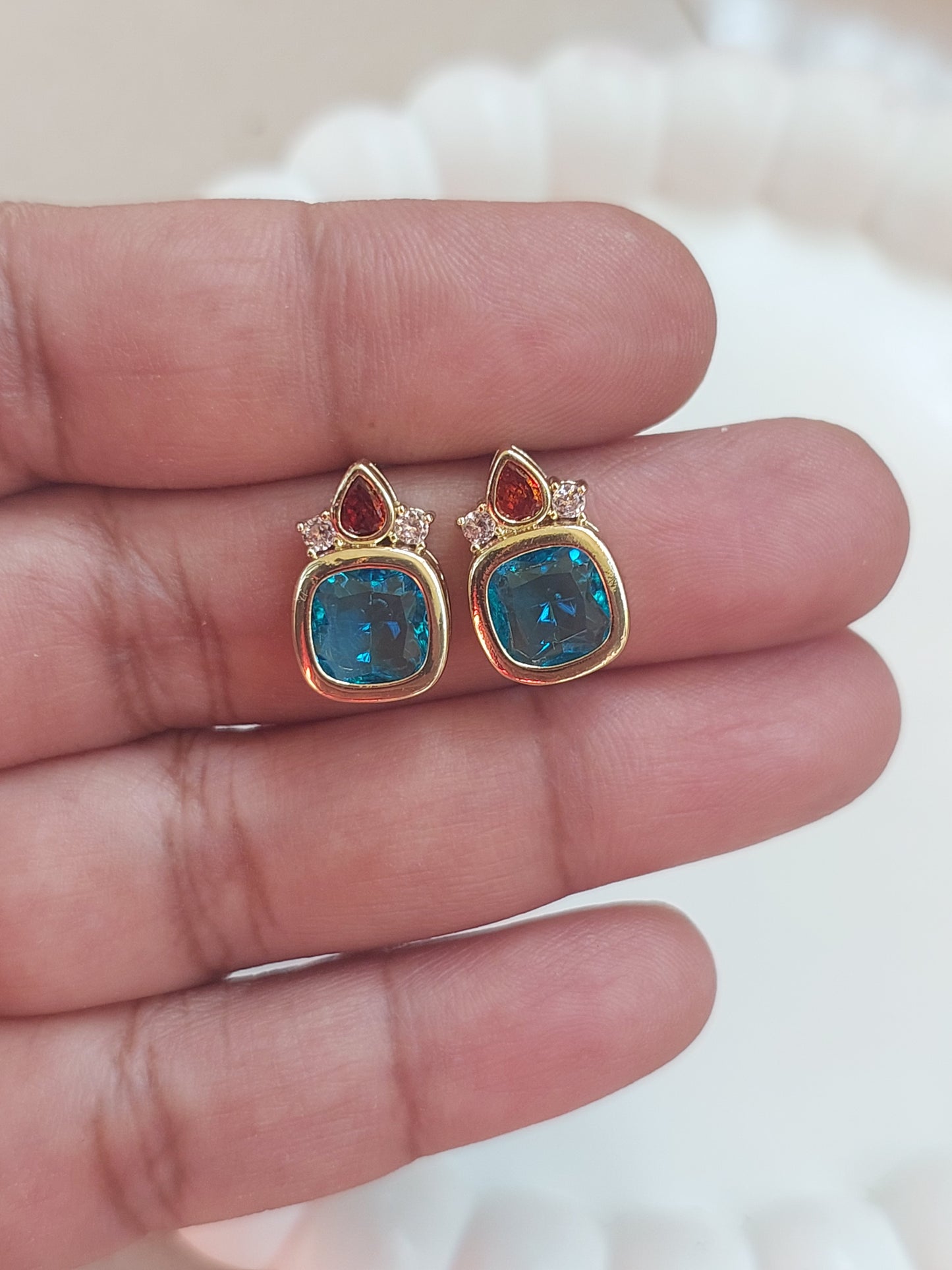 18k Gold Plated Multi Color CZ Designer Ear Studs