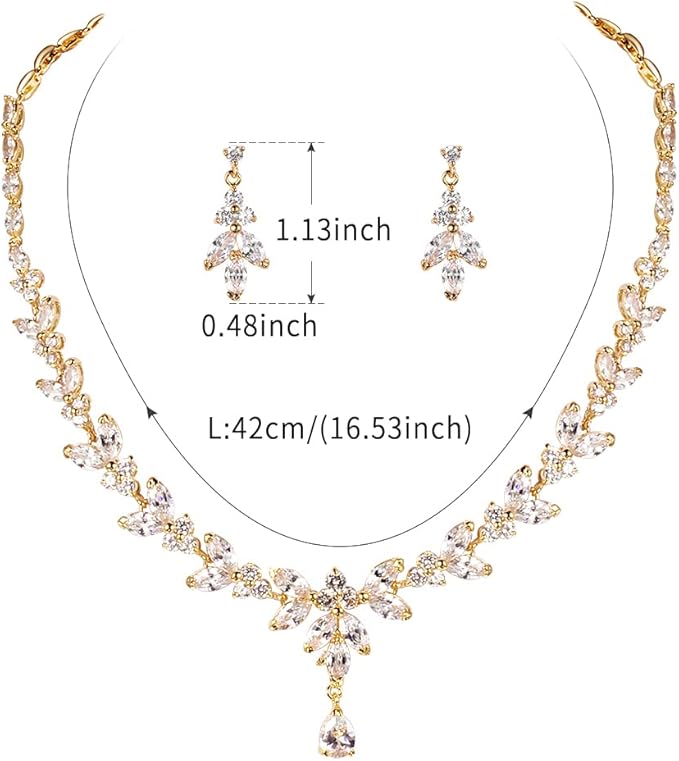 Gold Plated Zircon Necklace Earring Set