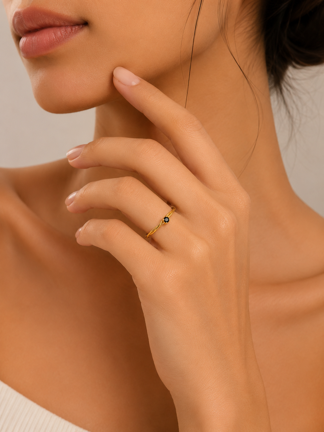 Twisted Multi-Strand Black Solitaire Ring