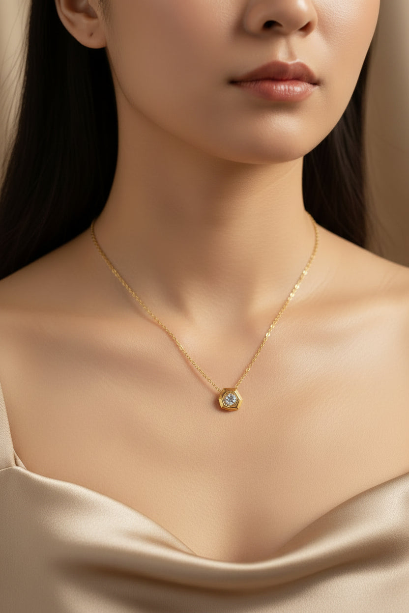 Hex Solitaire Pendant Necklace