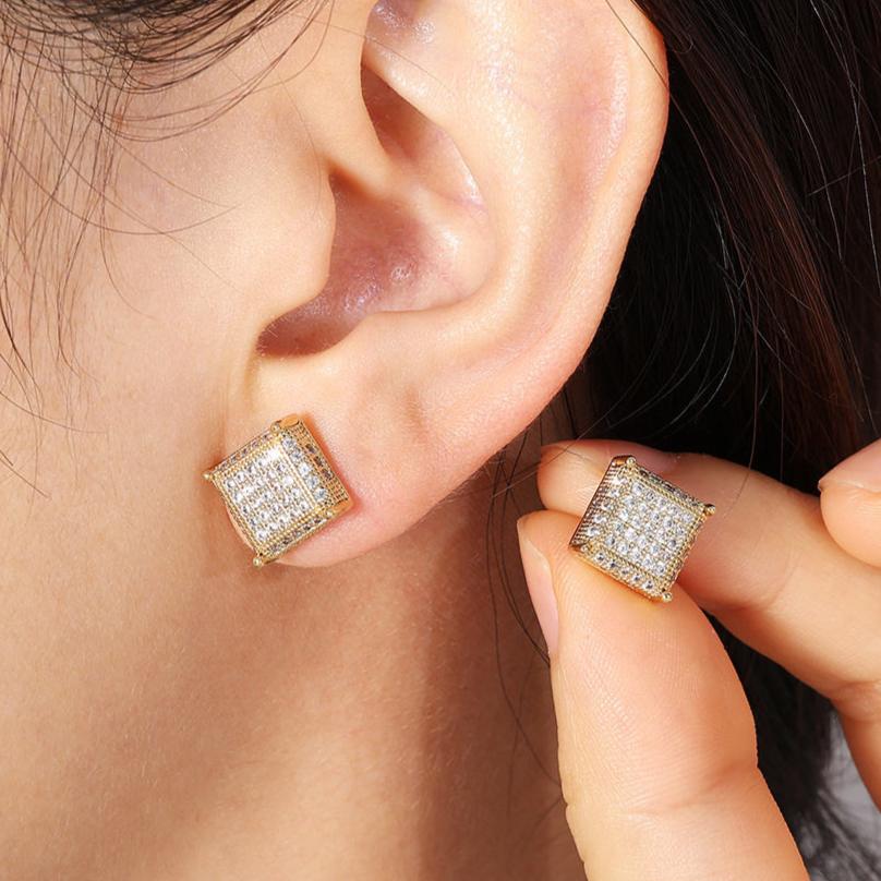 Micro Insert Sparkling Zircon Square Stud Earrings