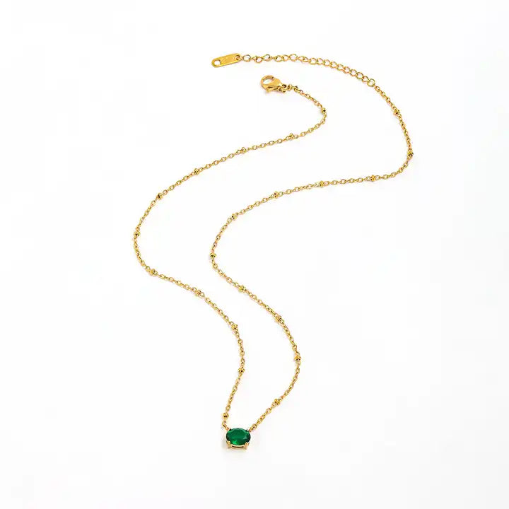 Oval Green Zirconia Pendant Necklace