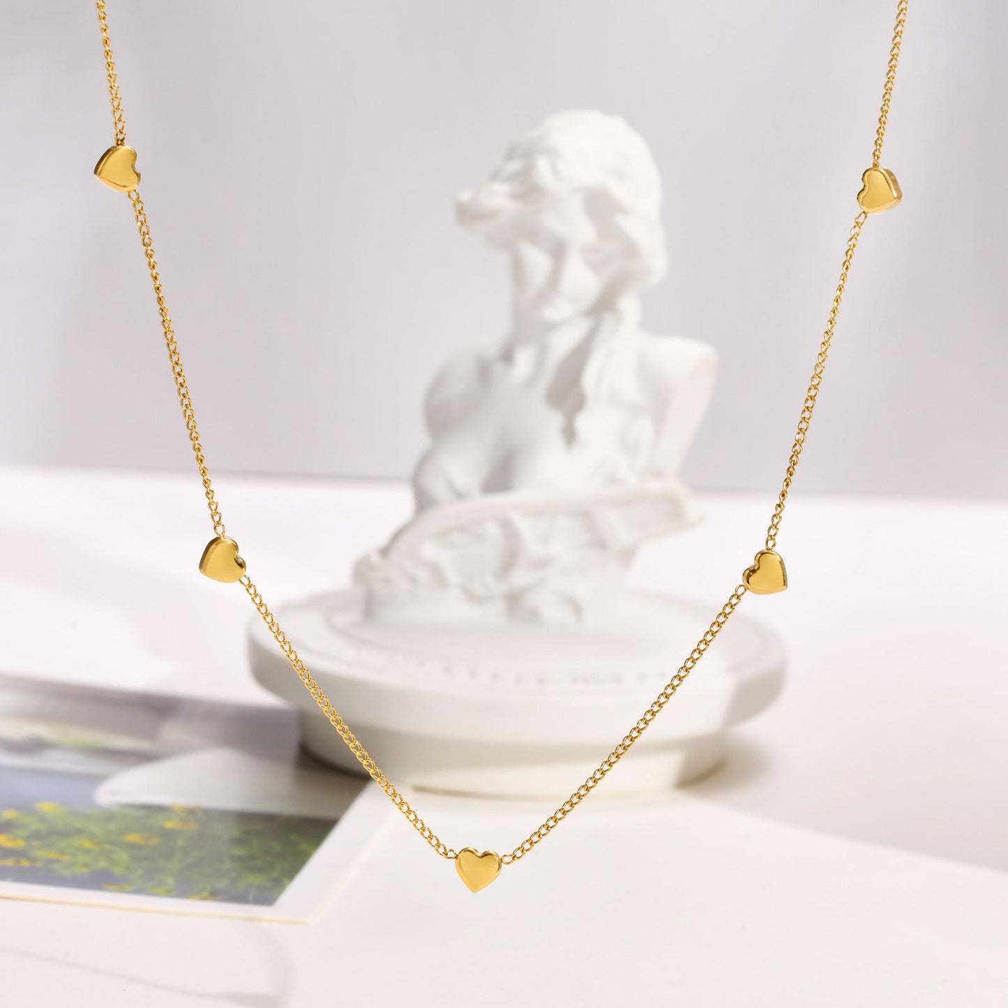 Mini Heart Pendant Dainty Chain Necklace 18K Gold Plated