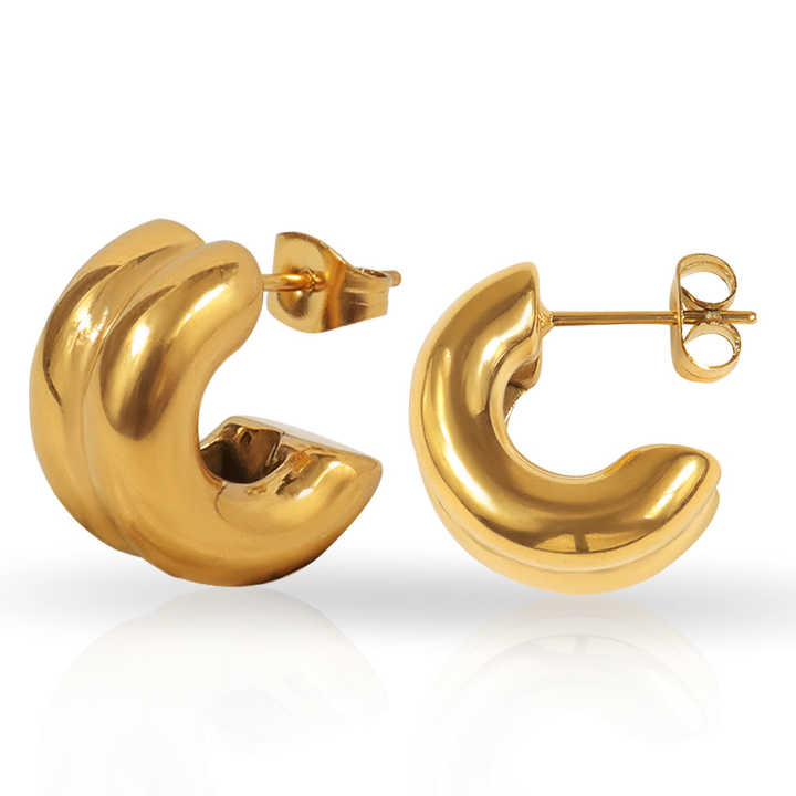 18K Gold Plated C Shape Chunky Earrings
