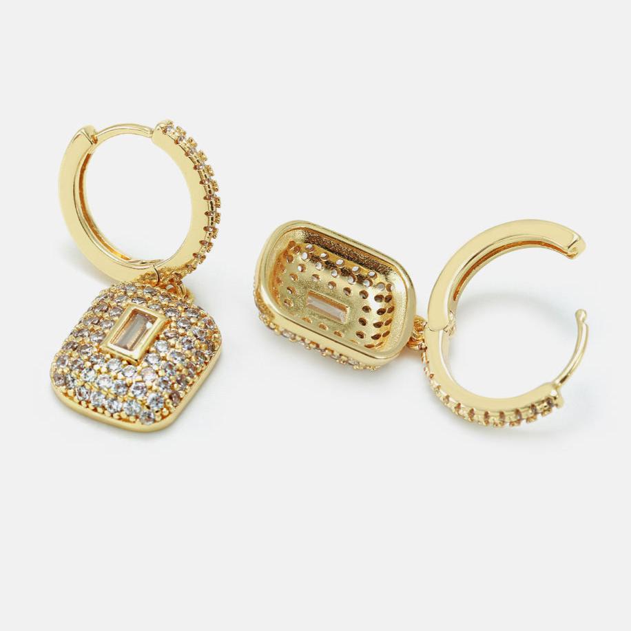 Clear Cubic Zircon Square Dangle Earrings