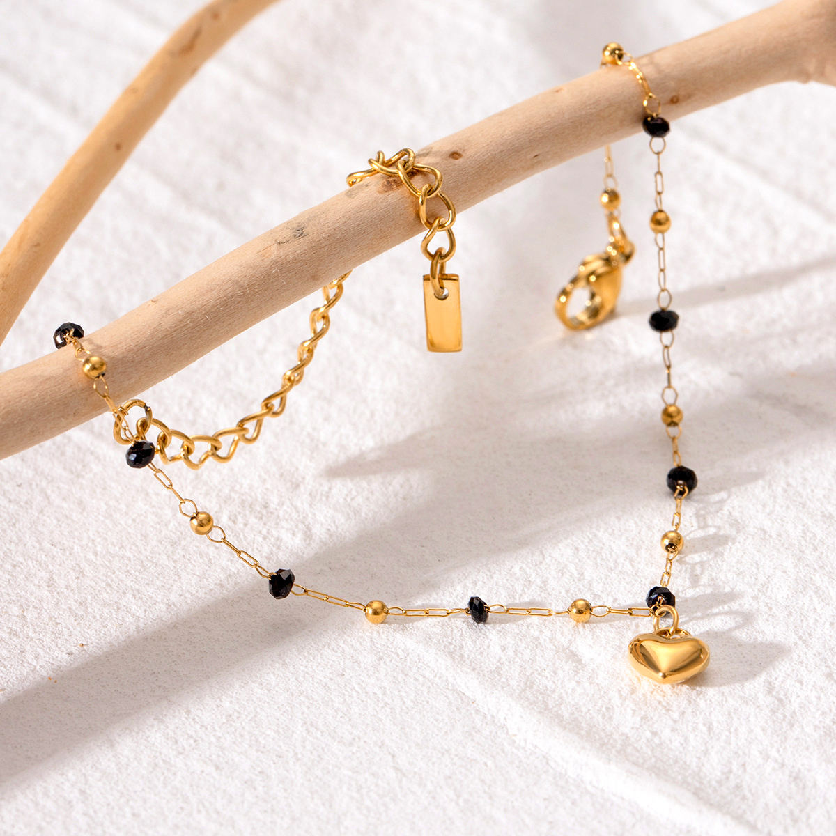 18K Gold Plated Black Bead Crystal Bracelet