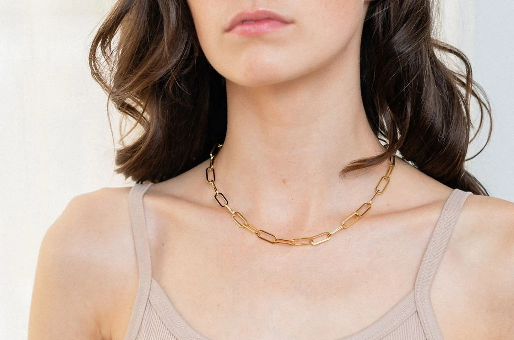 18K Gold Filled Paper Clip Link Chain Necklace