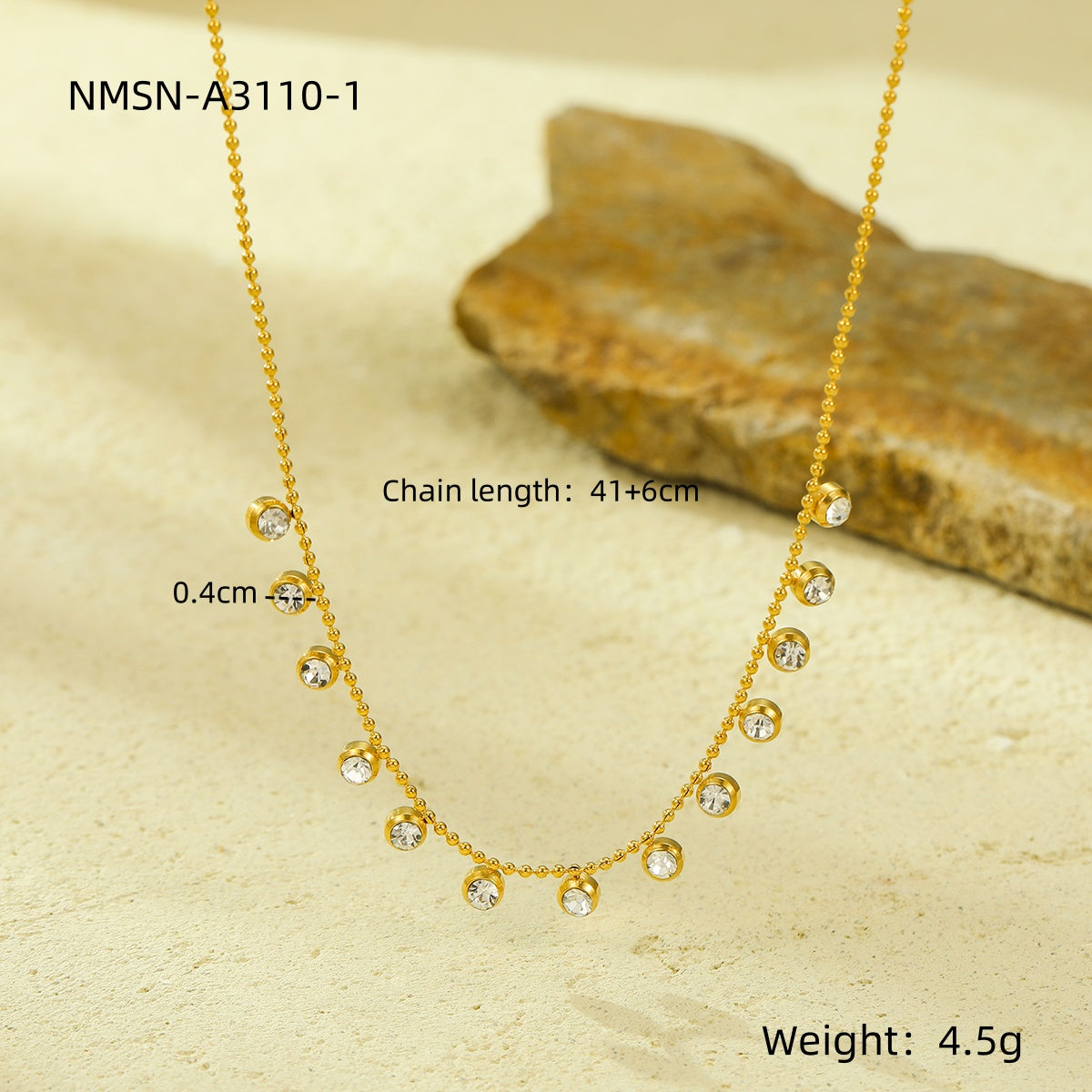 18K Gold Plated Clear Zircon Bead Chain Round Zircons Necklace