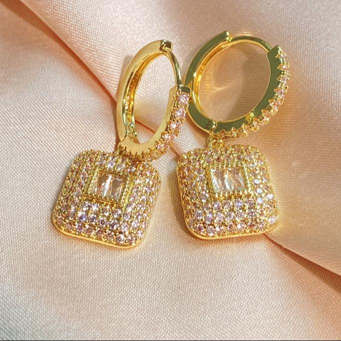 Clear Cubic Zircon Square Dangle Earrings