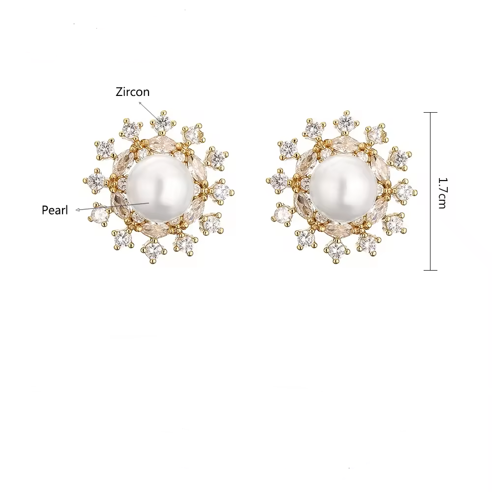 Exquisite Sunflower Big Pearl Stud Earrings