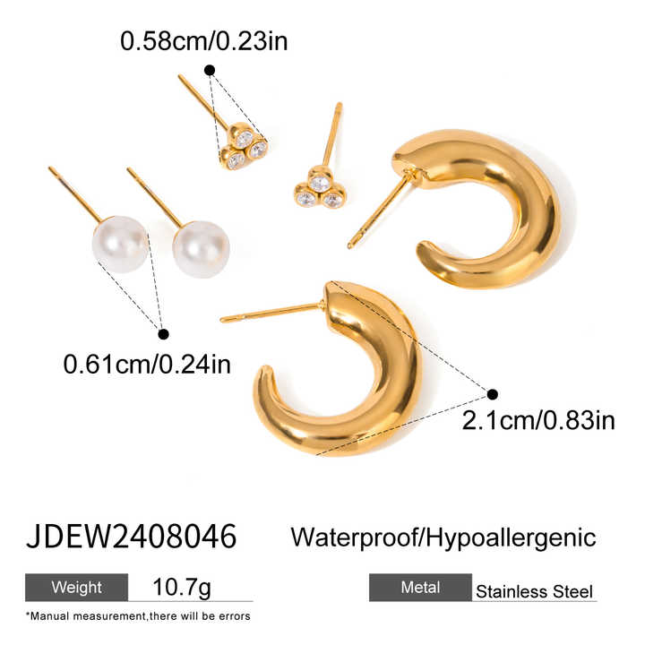 18k Gold Plated C-Shape Earrings Set (3)