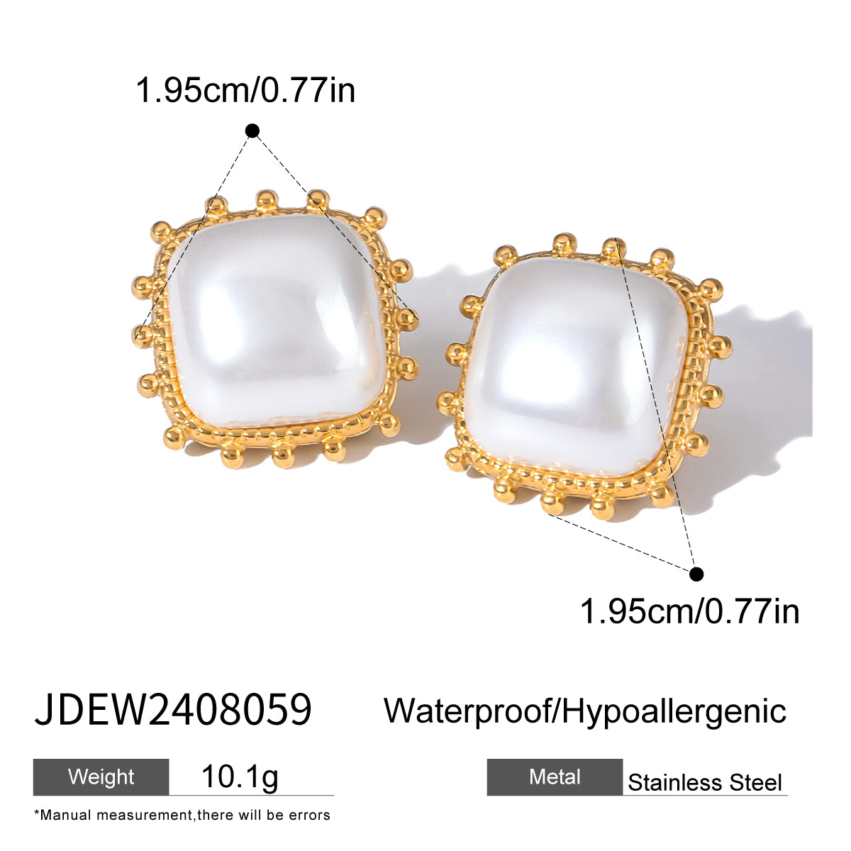18k Gold Square Pearl Hollow Earrings