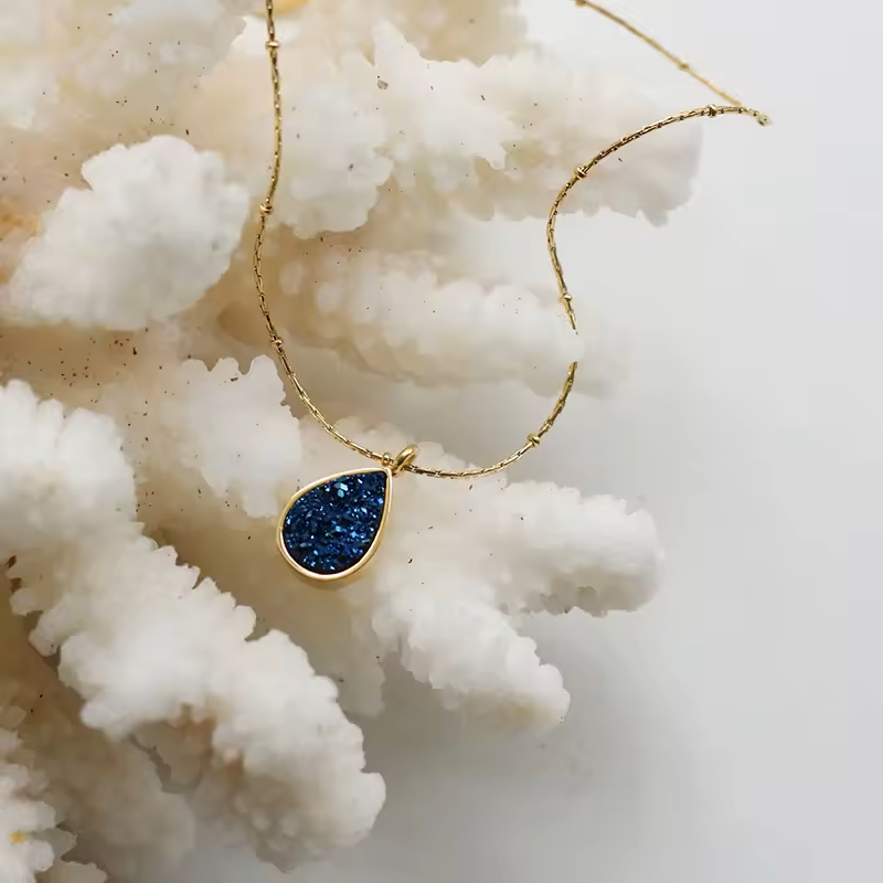 18k Gold Plated Blue Stone Pendant Necklace