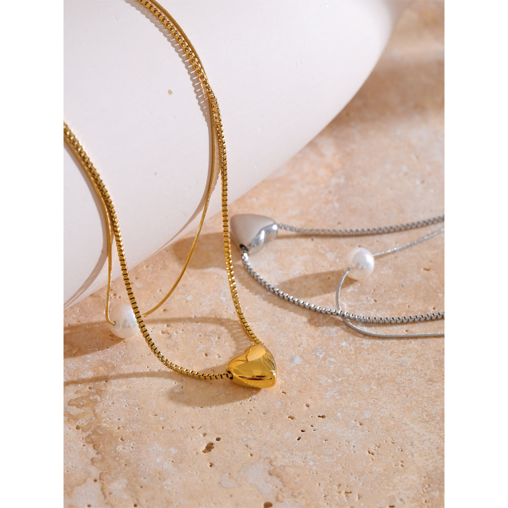 Gold Heart & Pearl Layered Necklace
