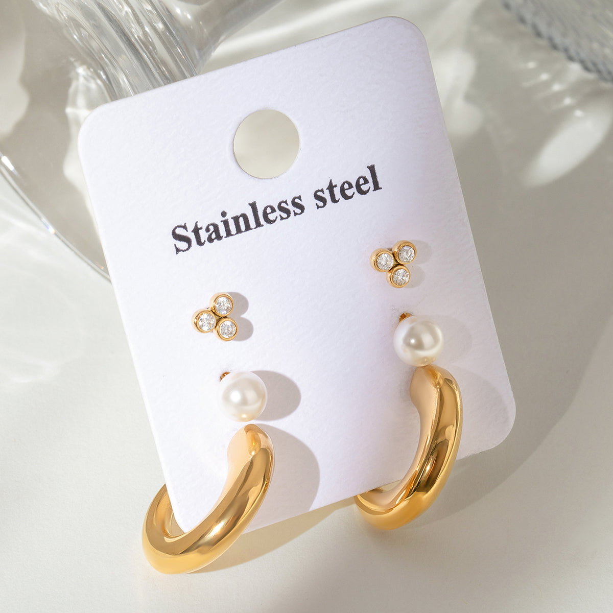 18k Gold Plated C-Shape Earrings Set (3)