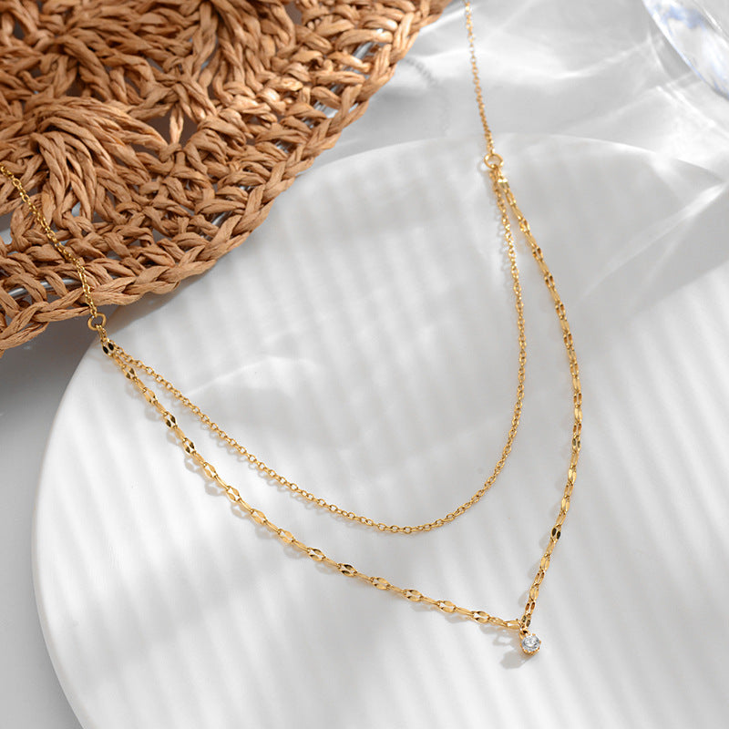 18k GP 6 Claw CZ Stone Double Layered Chain