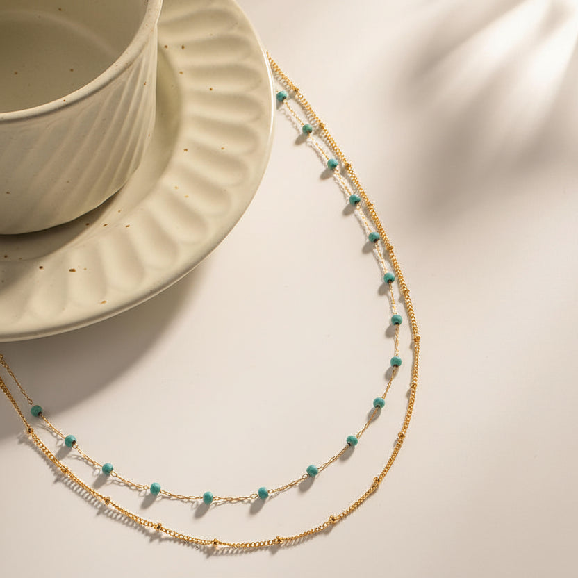 18k GP Turquoise Beads Double Layered Chain