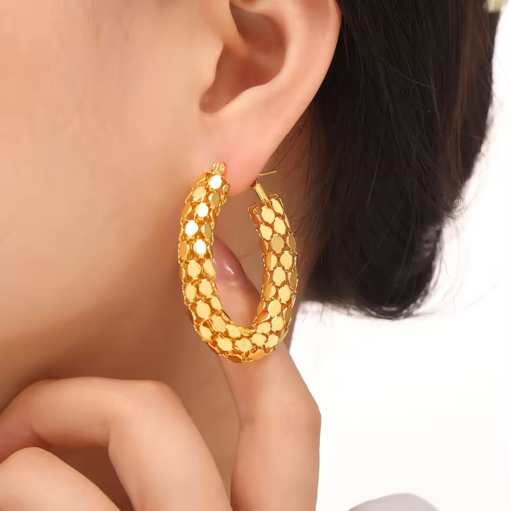 18k Gold Plated Hollow Geometric Hoop Earrings