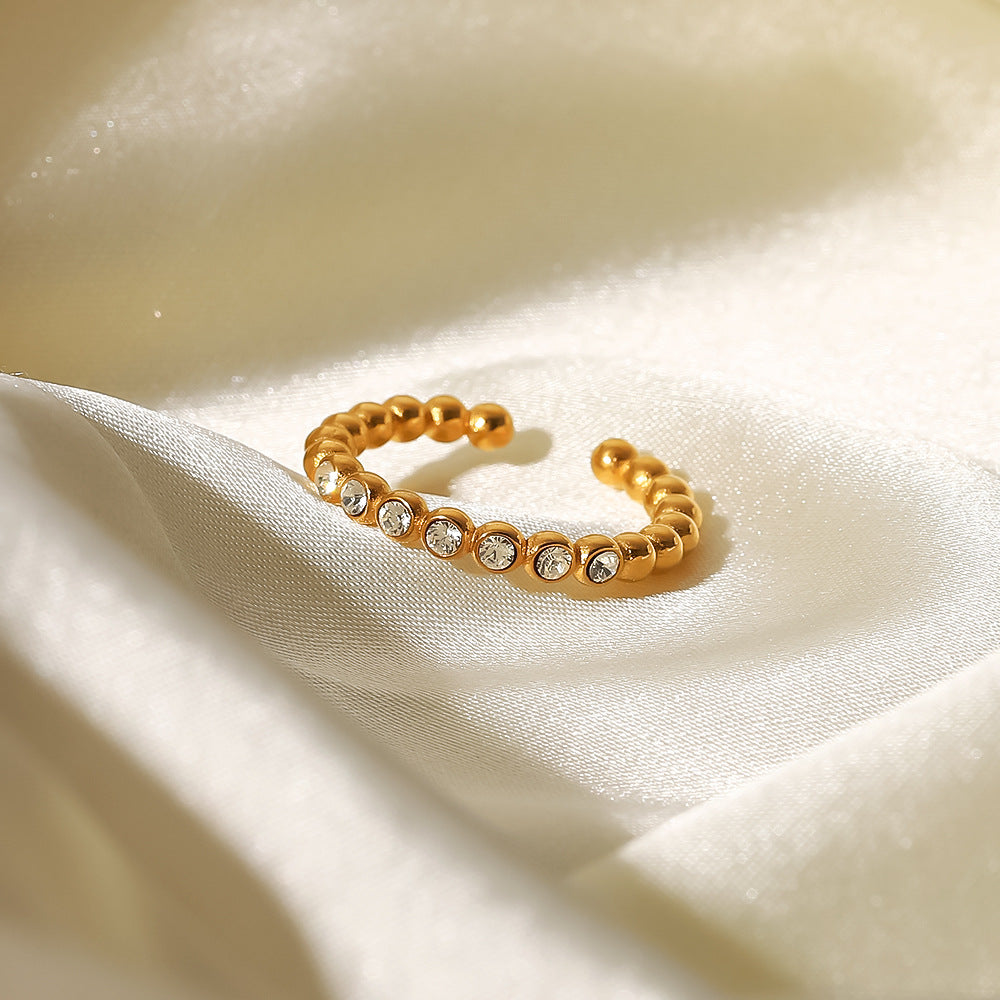 18k Gold Plated Dainty Bead White Zircon Open Ring