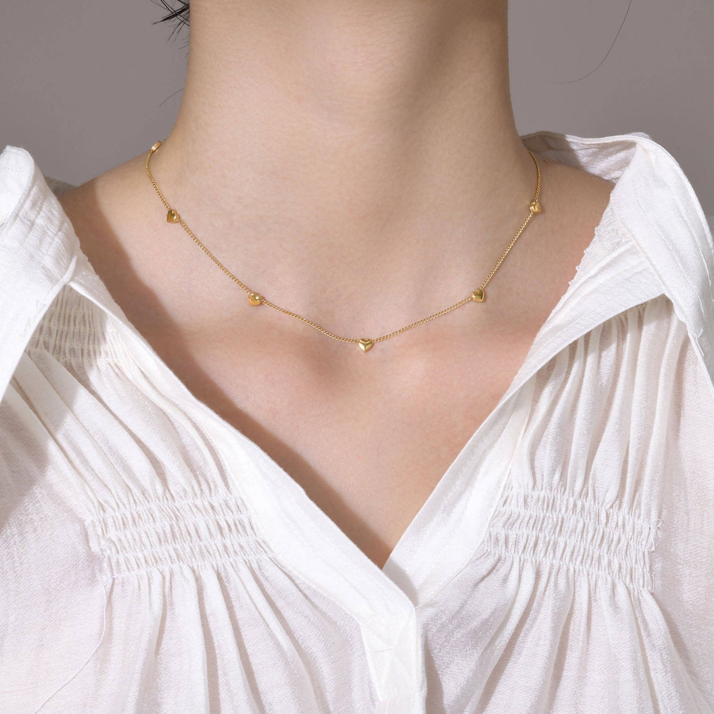 Mini Heart Pendant Dainty Chain Necklace 18K Gold Plated