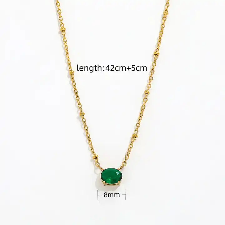 Oval Green Zirconia Pendant Necklace