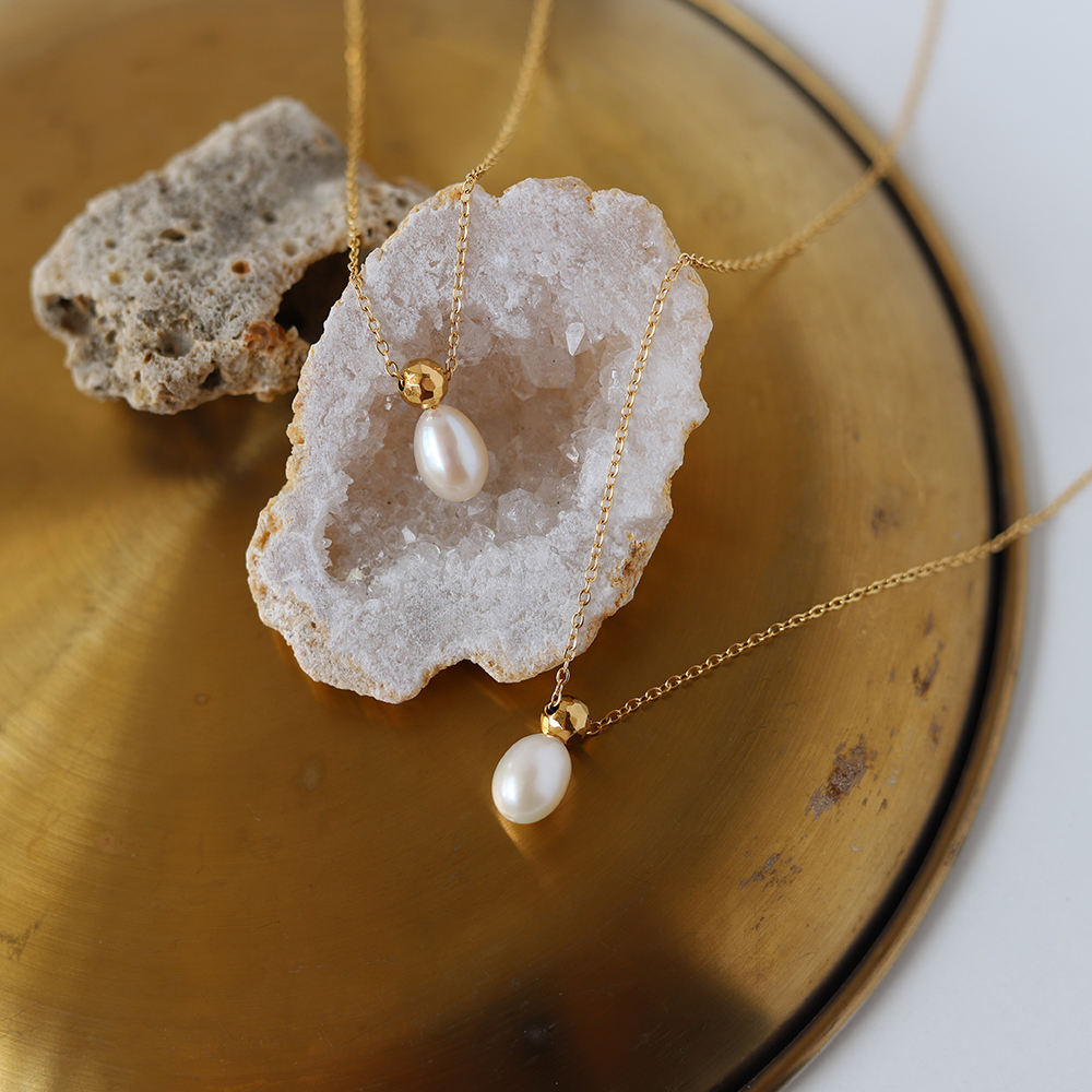 18k GP Freshwater Oval Pearl Necklace