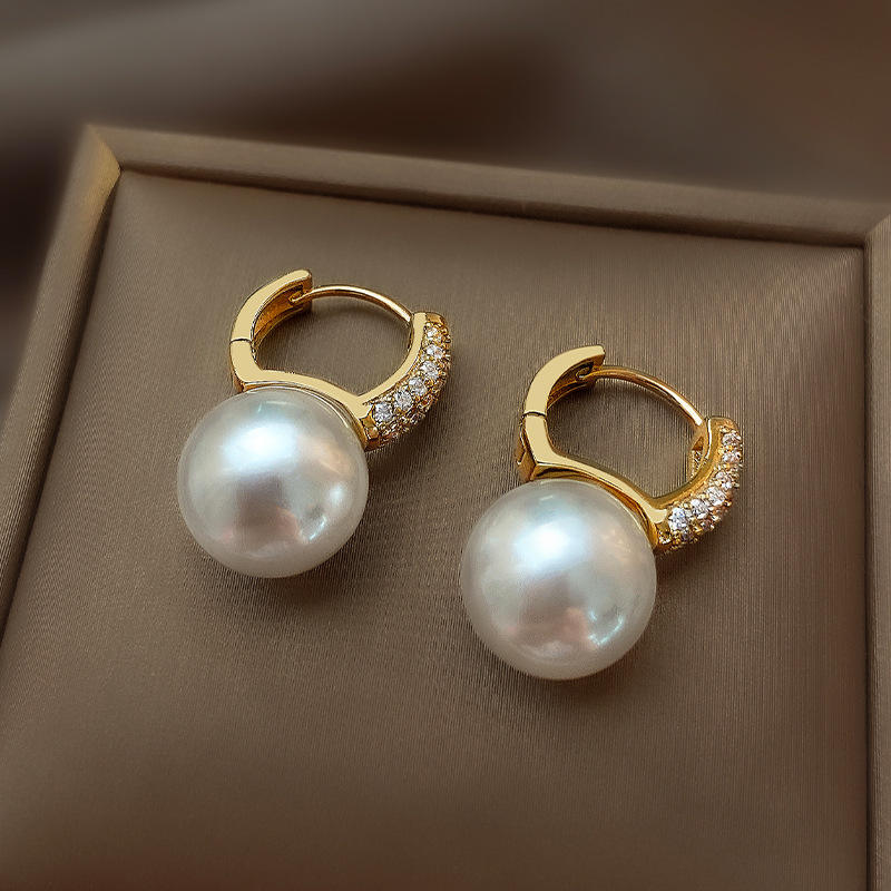 CZ Big Water Pearl Huggie Hoop Earrings
