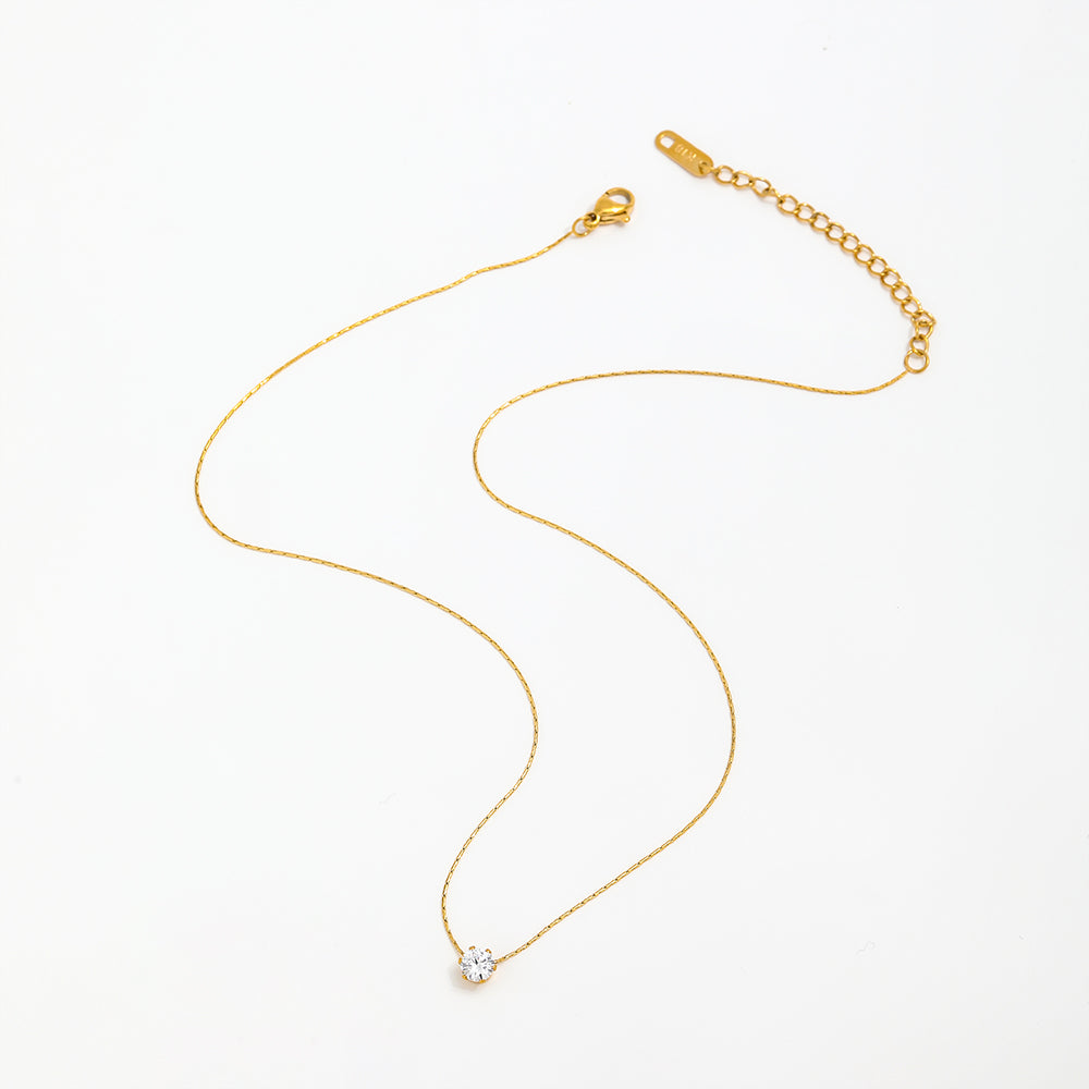 18K Gold Plated Round Zirconia Tiny Dainty Chain Necklace