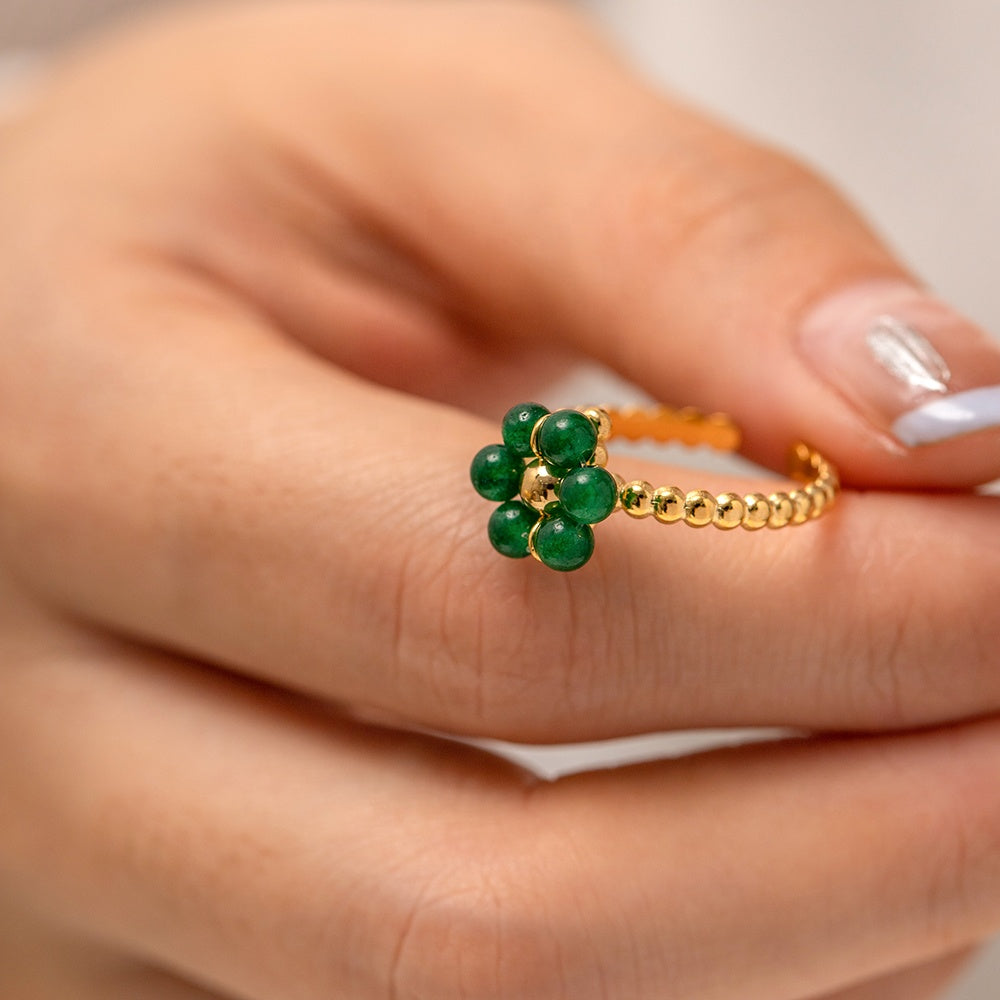 18k Gold Plated Green Sunflower Natural Stone Ring