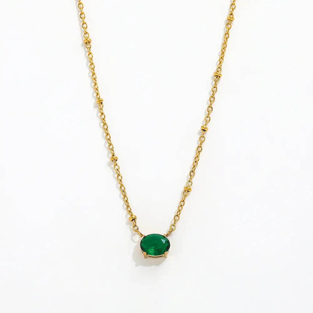 Oval Green Zirconia Pendant Necklace