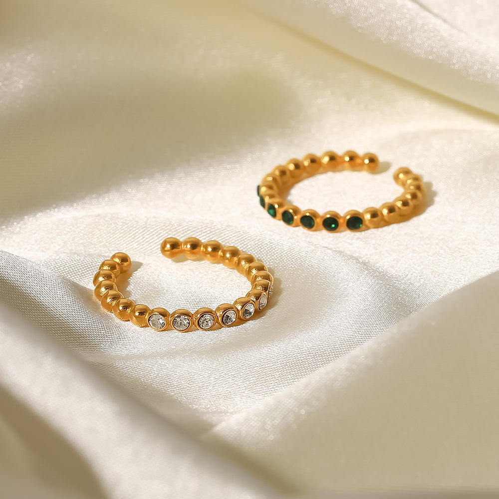 18k Gold Plated Dainty Bead White Zircon Open Ring