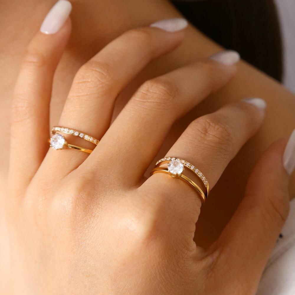 Solitaire Double Band Ring