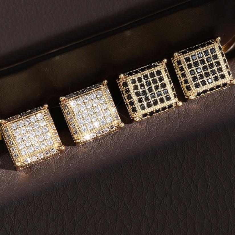 Micro Insert Sparkling Zircon Square Stud Earrings