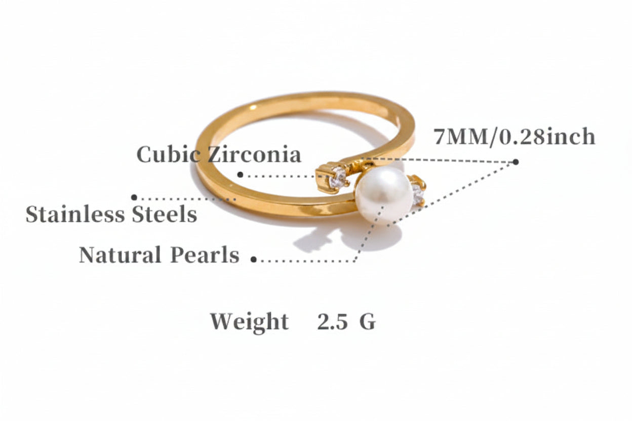 Pearl Double Crystal Open Ring