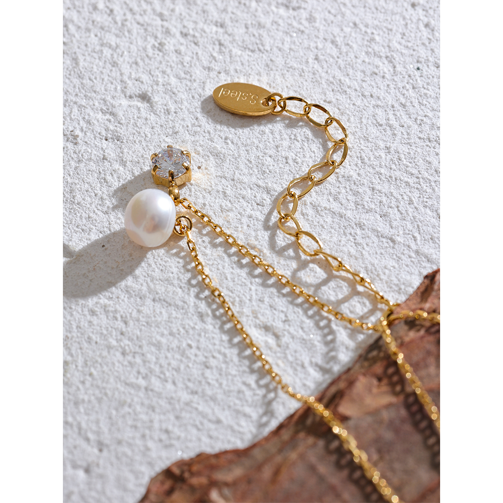 Pearl & Crystal Dual Pendant Necklace