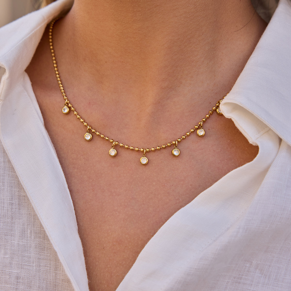 Seven Shimmer Drop Chain Necklace