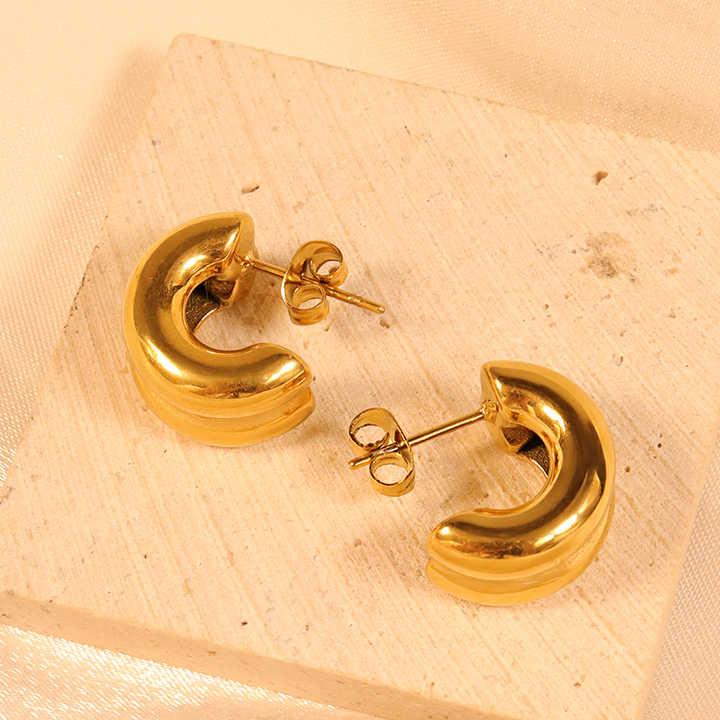 18K Gold Plated C Shape Chunky Earrings
