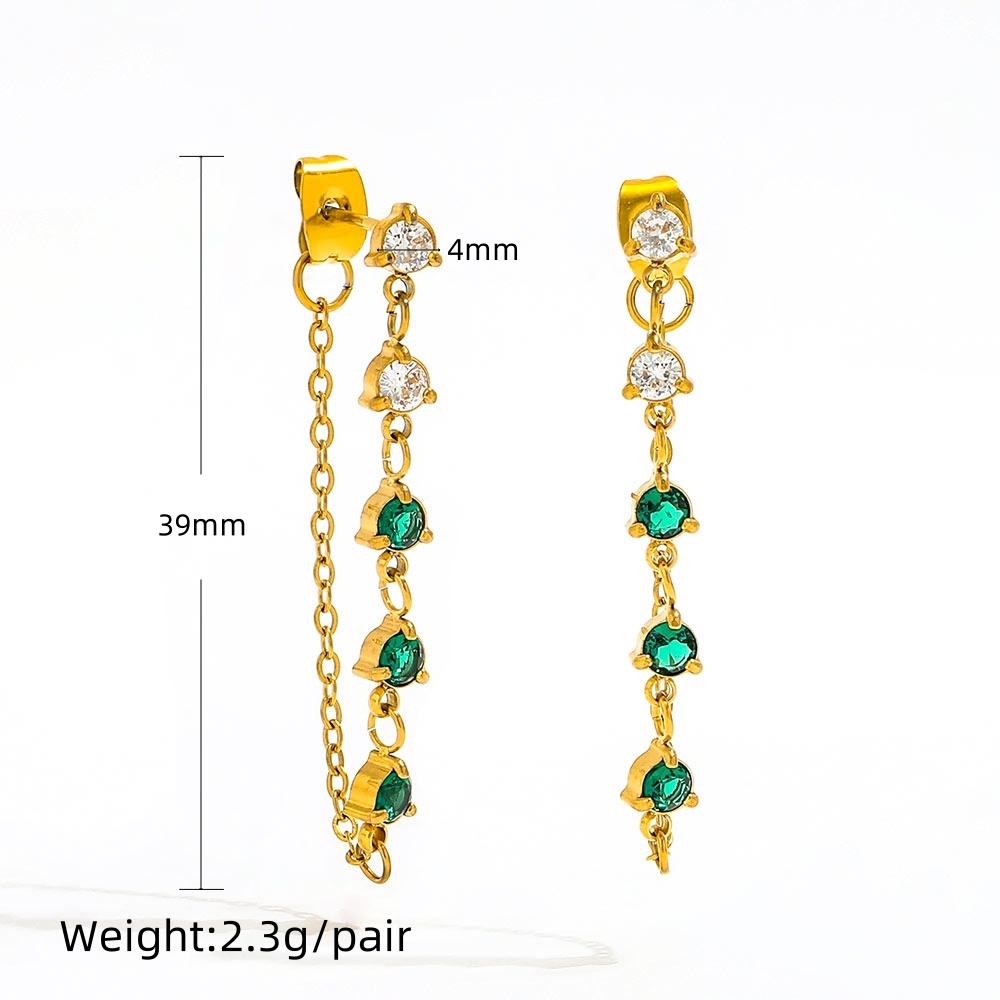 18K PVD Gold Plated Link Chain Tassel Green Stone Hangings