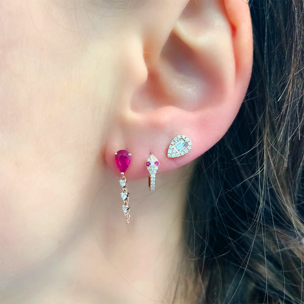 Water Drop Rubi Chain Tassel Stud Earrings