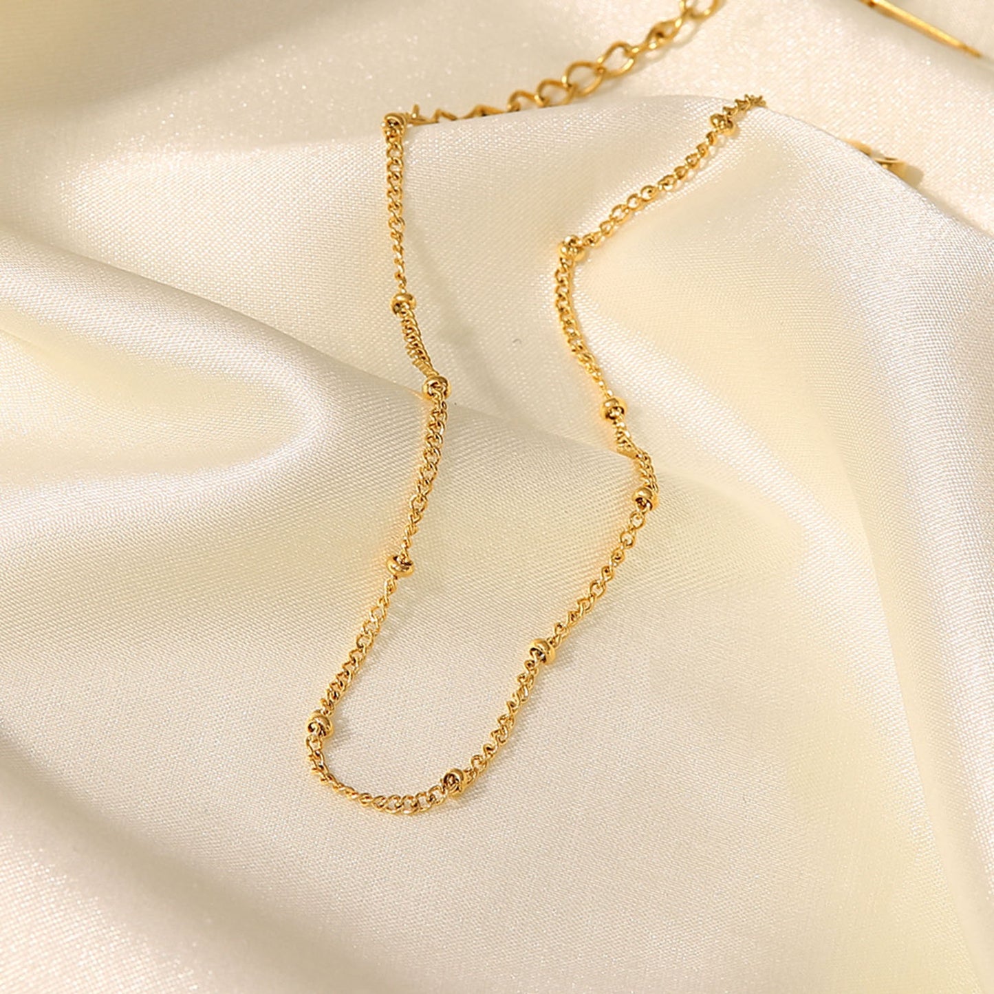 18K Gold Plated Stainless Steel Dainty Classic Beads Chain Anklets