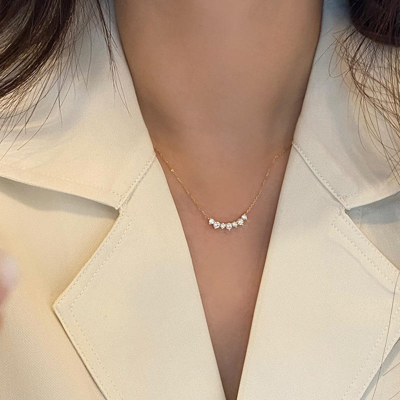 18K Gold Plating Smile Shiny Zircon Pendant Necklace Jewelry