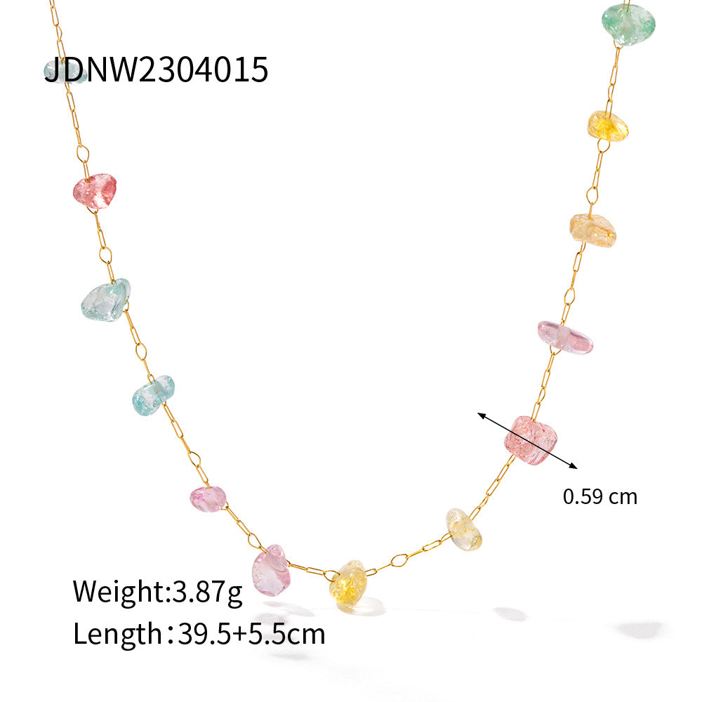 18K Gold Plated Colorful Natural Stone Charm Necklace
