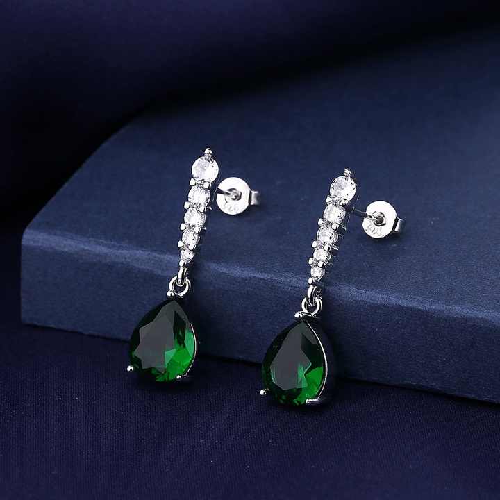 CZ and Emarald Tear Drop Earrings