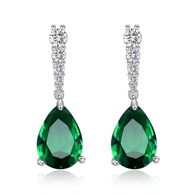 CZ and Emarald Tear Drop Earrings