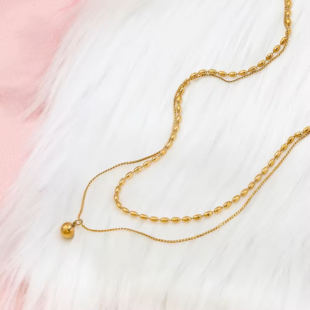 18K Gold Plated Double-layer Dainty Beads String Necklace