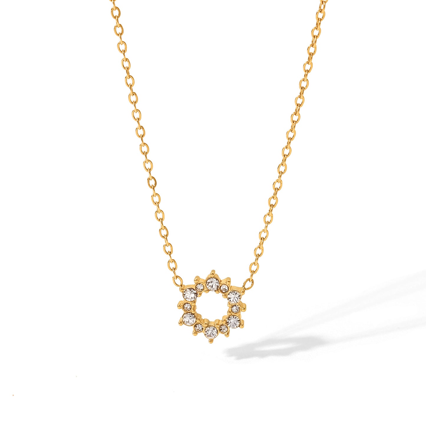 18k Gold Plated Dainty Zircon Ring Shape Pendant Necklace